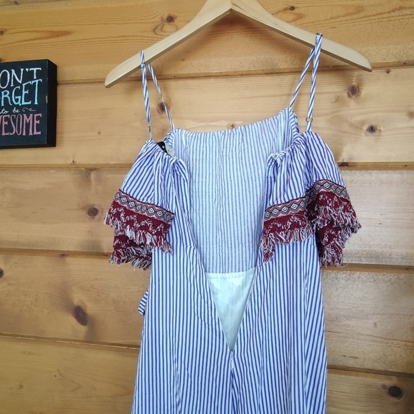 Charlie O. 💜 Kinnucan's Striped Maxi Dress Semi Wrap Boho Tassels Fringe Medium - Picture 10 of 12